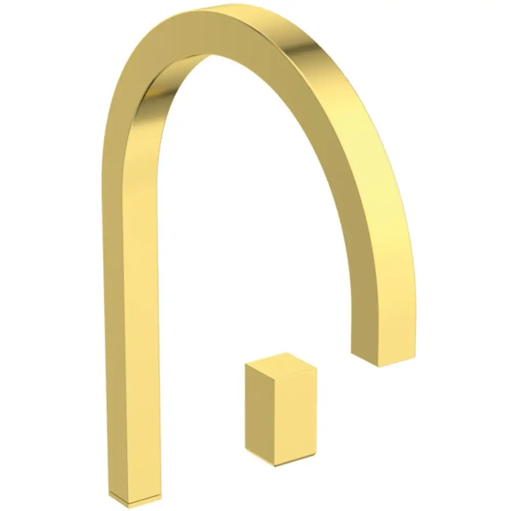 Waschtischarmatur mit hohem Auslauf in Brushed Gold, eckigem Design, von Ideal Standard. Abgebildet ist der Wasserhahn ohne Ablaufgarnitur.